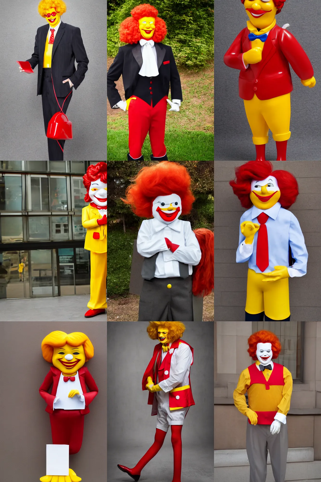 Prompt: Ronald McDonald wearing a business suit