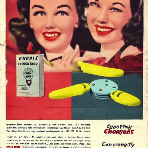 Image similar to 1 9 5 0 style magazine advertisement for fidget spinners