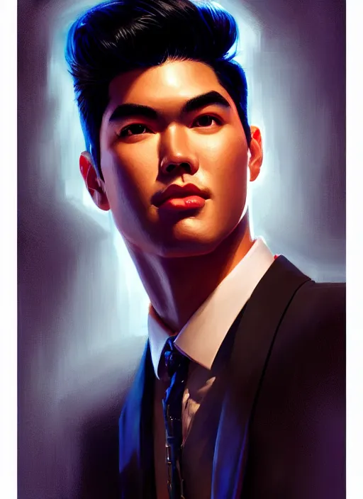 Image similar to portrait of reggie mantle, mean smirk, egotistical, intricate, elegant, glowing lights, highly detailed, digital painting, artstation, concept art, smooth, sharp focus, illustration, art by wlop, mars ravelo and greg rutkowski