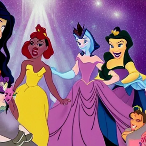 Image similar to disney princess in the style of slipknot
