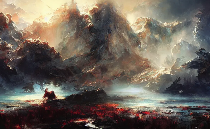 Prompt: a painting of a stunning landscape by Raymond Swanland