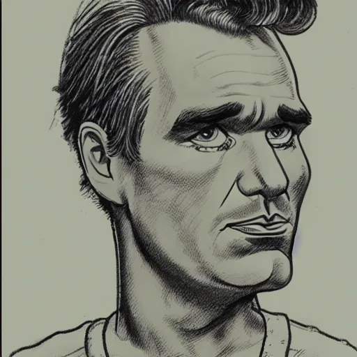 Prompt: a sketch of morrissey drawn by robert crumb