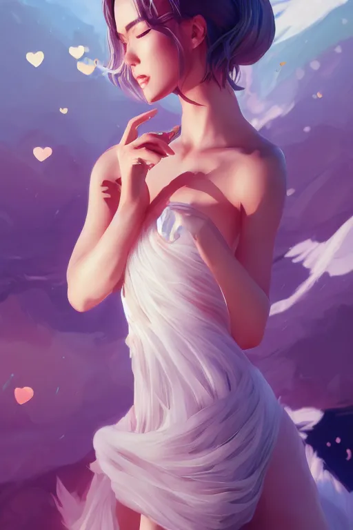 Image similar to a beautiful fashion goddness of love, chic strapless dress, tropical sea background, character design, in the style of artgerm, and wlop, cinematic lighting, hyperdetailed, 8 k realistic, symmetrical, global illumination, radiant light, frostbite 3 engine, cryengine, dof, trending on artstation, digital art