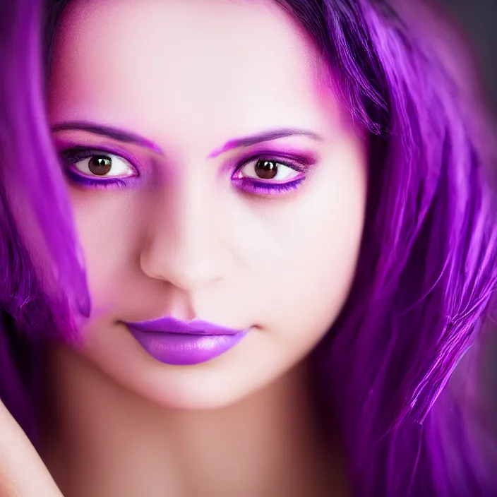 Image similar to photograph of a beautiful! woman with purple skin!!!!!!!. extremely detailed. dslr. 5 0 mm.