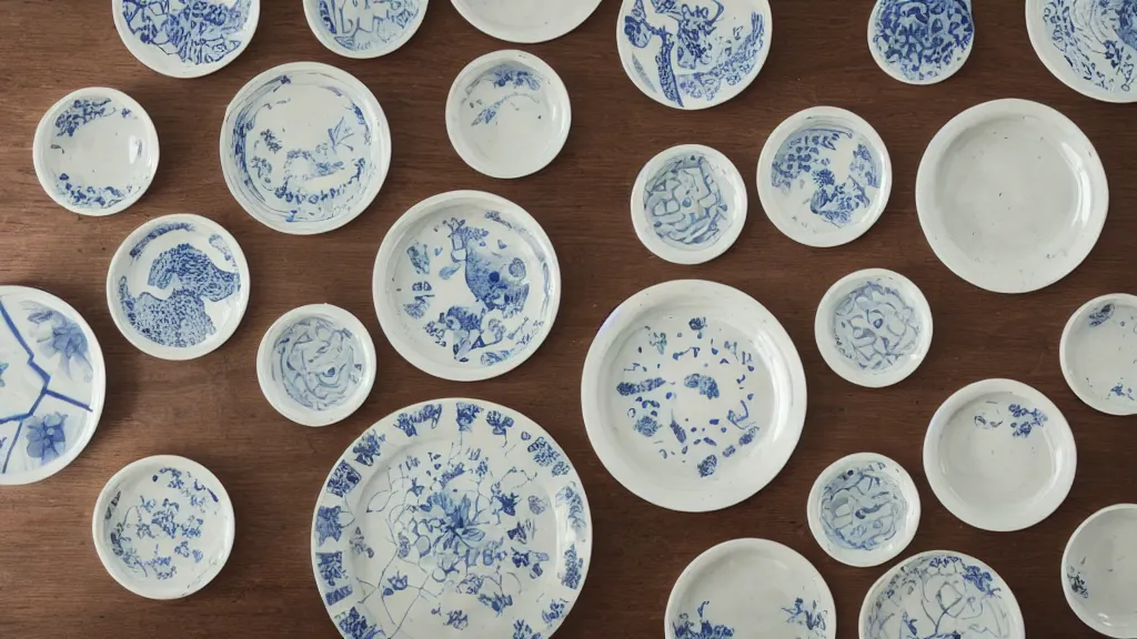 Prompt: a set of plates made of ceramics