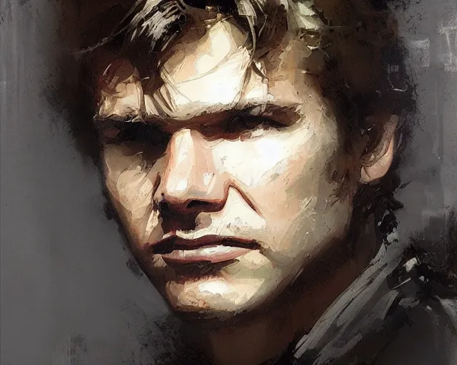 Image similar to portrait of young han solo young harrison ford in shades of grey but with brown by jeremy mann