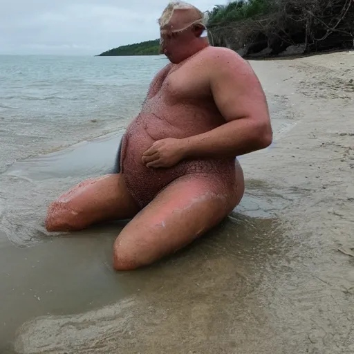 Prompt: a giant human washed up on shore