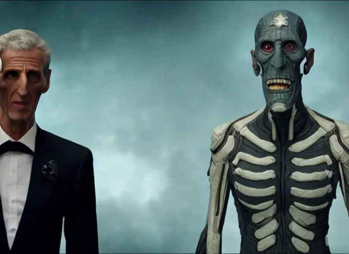 Image similar to Ebony Maw working as a funeral director in the new avengers movie, 4k