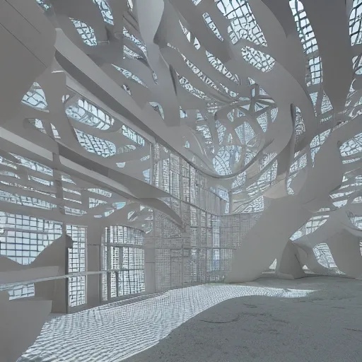 Image similar to “ architectural data flux pavilion, exhibition in biennale, model, 4 k, render ”