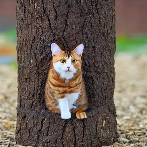 Image similar to a cat made of bark