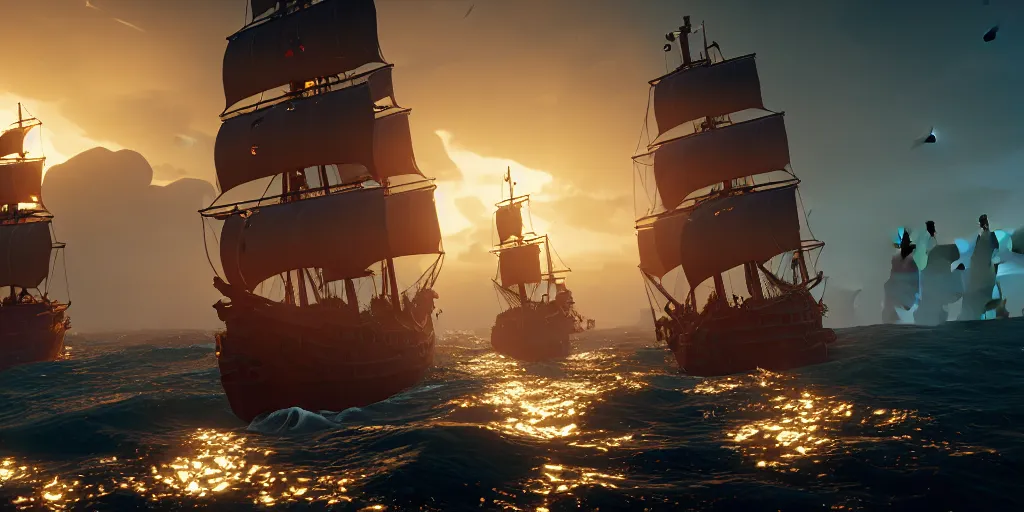 Image similar to grand maritime union in sea of thieves, sea of thieves screenshot, unreal engine, digital art, storm