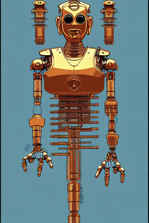 Image similar to a study of cell shaded of a cyborg robot 1000 arm buddha, golden ratio, character concept art by Shepard Fairey, james jean, Mike Mignola, Laurie Greasley, highly detailed, sharp focus, sharp linework, clean strokes, motherboard, Artstation, deviantart, artgem