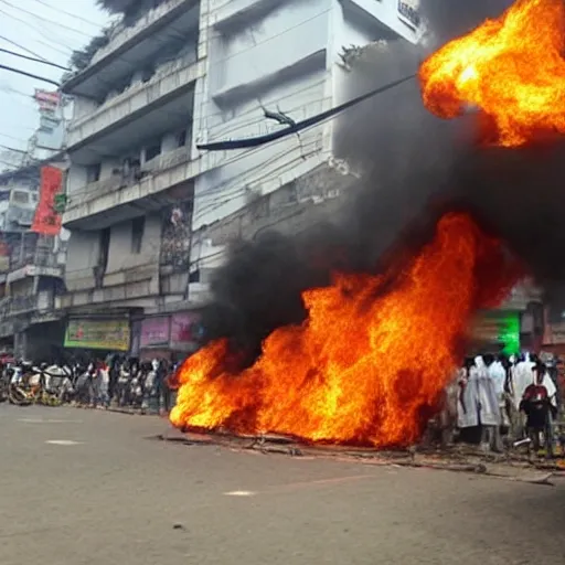 Image similar to photograph of a robot dragon burning Dhaka city