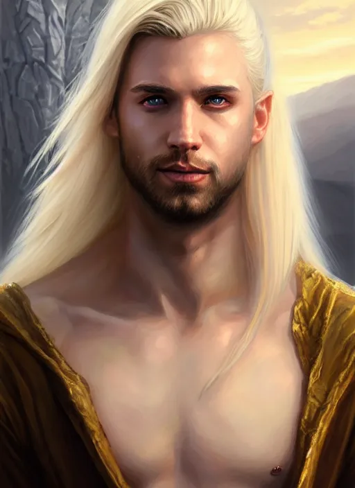 Image similar to a _ fantasy _ style _ portrait _ painting _ of male, long dark blonde hair and blonde stubble, white, rpg dnd oil _ painting _ unreal _ 5 _ daz. _ rpg _ portrait _ extremely _ detailed _ artgerm _ greg _ rutkowski _ greg