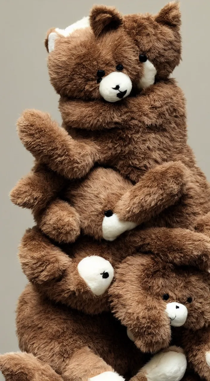 Image similar to teddy bear hugging a plush cat
