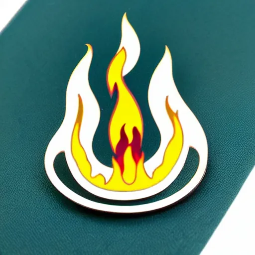 Image similar to a diamond enamel pin depicting a minimalistic clean illustration fire flames warning label, smooth curves