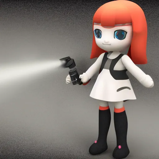 Image similar to cute fumo plush of a girl with a water gun spraying the camera, vray, water war, black and white