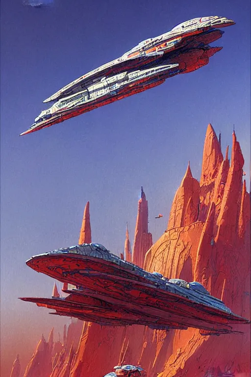 Prompt: spaceship, painting by jean giraud, greg rutkowski, carl larsson