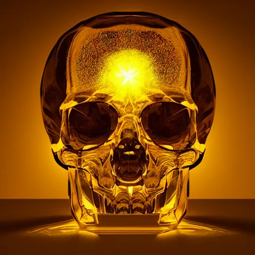 Prompt: refractive, transparent, translucent, crystal skull full of luminescent liquids, shards of crystal, by charlie bowater, isometric, chroma colors, rear lighting, 8 k, polygon, polygonal, three - quarter view, paradox, screen space global illumination, volumetric light, transparent, liquid crystal, ray tracing reflections
