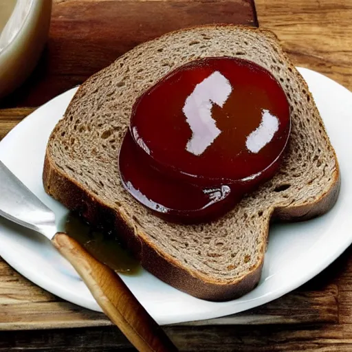 Prompt: meat jelly on rye toast,