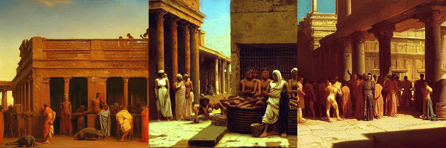 Prompt: slave market in ancient rome by jean - leon gerome