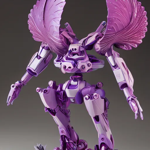 Image similar to futuristic nymphaea themed mecha waterlily upper body four arms vines, flower sepals forming helmet, evangelion, nymphaea, 8 k hd resolution, barbatos gundam with floral inlay, bandai box art, star wars, makoto kobayashi, frank gehry, raymond swanland