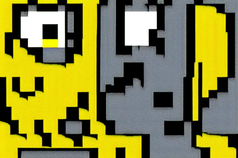 Image similar to ( ( dither ) ), editorial pixel art portrait of an angled 2 d spongebob,'he knows what you did ', confident smirk, 😏, ( ( mads berg ) ), rich detailed pixels, detailed, dynamic composition, detailed pixel artwork, full og spongebob, wide angle, matte print, art nouveau, unreal engine