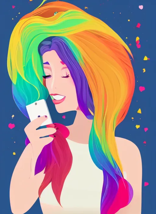 Prompt: a beautiful young woman with rainbow hair taking a selfie clean cel shaded vector art by lois van baarle, shutterstock, behance hd