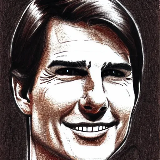 Image similar to a portrait drawing of Tom Cruise drawn by Robert Crumb