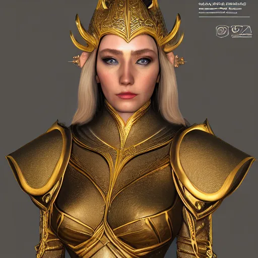 Prompt: portrait of an elven princess dressed in golden clothes, digital art, highly detailed, award winning, concept art, intricate, sharp focus, Trending on Artstation HQ, unreal engine 5, 4K UHD image