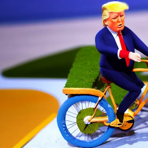 donald trump riding a bike, claymation, very detailed, | Stable Diffusion