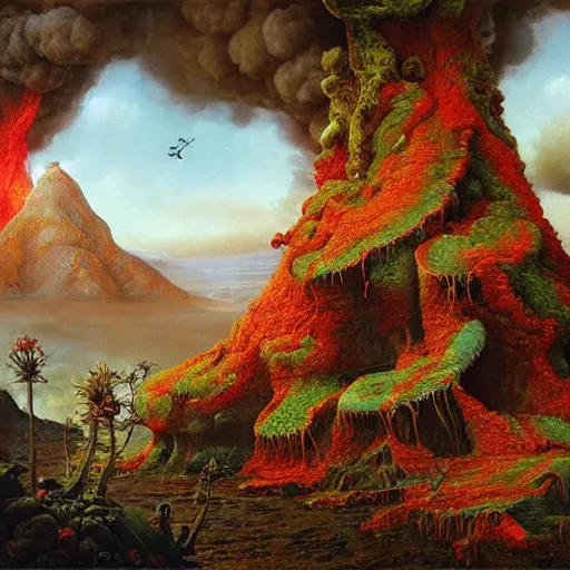 Prompt: paint surrealist 🌋🍄, ferdinand knab, high definition and detailed 4 k