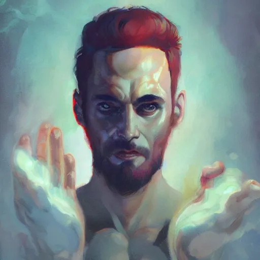 Prompt: a powerful psychic man emitting psychic powers, by sabbas apterus,