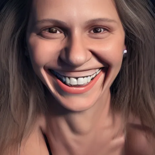 Prompt: 3 d portrait of gina smiling by vitaly bulgarov, ultra hyper realistic, cgi, trending on artstation