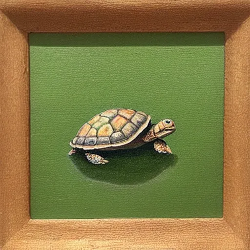 Image similar to oil on canvas, a cute small turtle.