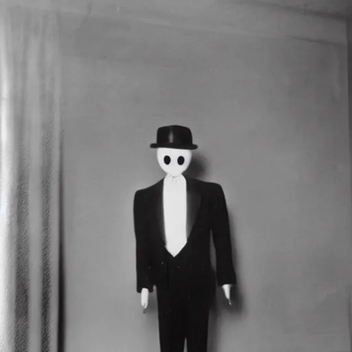 Prompt: a album of slenderman no face no eyes from the 1940s