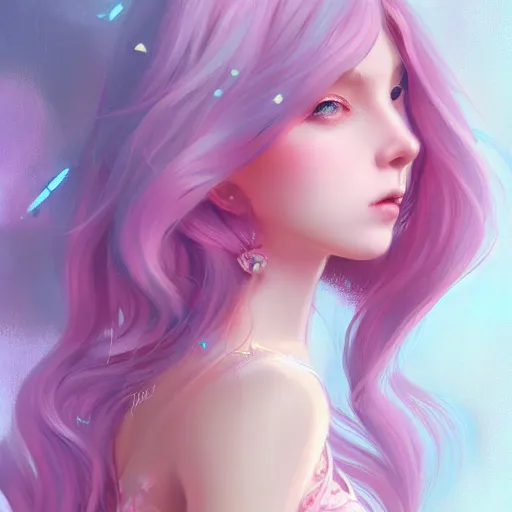 Image similar to pastel teen girl, pink hair, gorgeous, amazing, elegant, intricate, highly detailed, digital painting, artstation, concept art, sharp focus, illustration, art by Ross tran