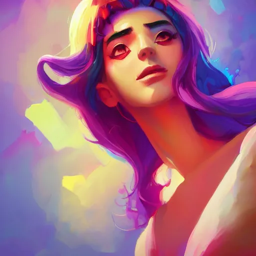 Image similar to beautiful woman with rainbow hair, maya ali mage, gloomhaven, dynamic lighting, gaudy colors, octane render aesthetic, matte painting concept art, official fanart behance hd artstation by jesper ejsing, by rhads and makoto shinkai and lois van baarle and ilya kuvshinov and rossdraws