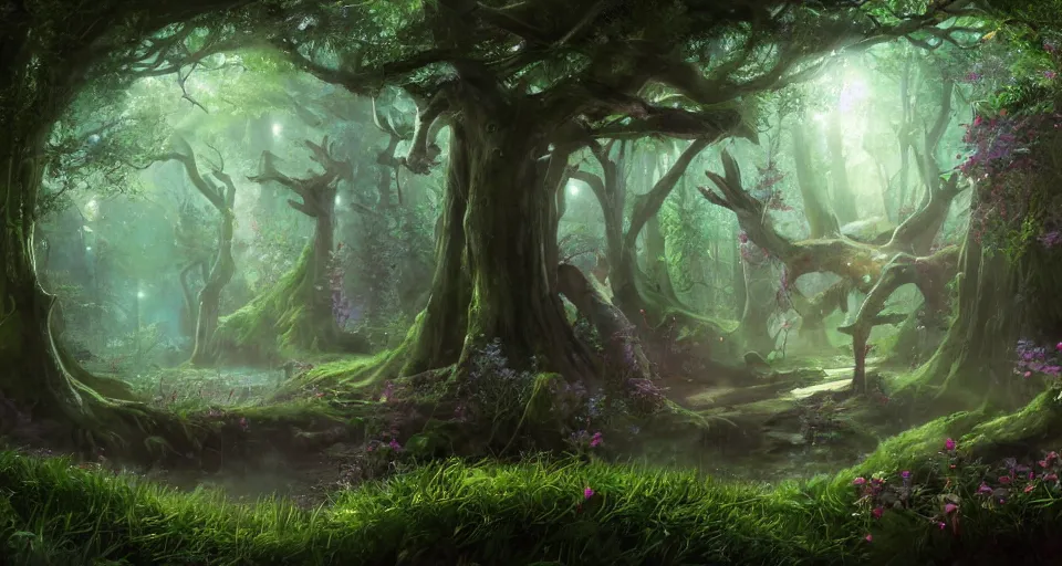 Image similar to Enchanted and magic forest, by CGSociety