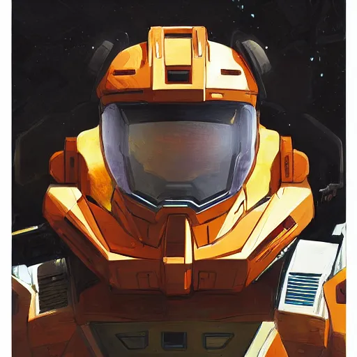 Prompt: portrait of master chief as a gundam pilot, with an intricate, detailed, urban inspired hiphop afro futuristic helmet, vector behance hd jesper ejsing, rhads, makoto shinkai, lois van baarle, ilya kuvshinov, rossdraws, hd, 3 2 k, ilya kuvshinov, gustav klimt