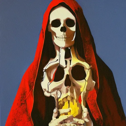 Image similar to painting of the virgin mary skull face by greg rutkowski and andy warhol