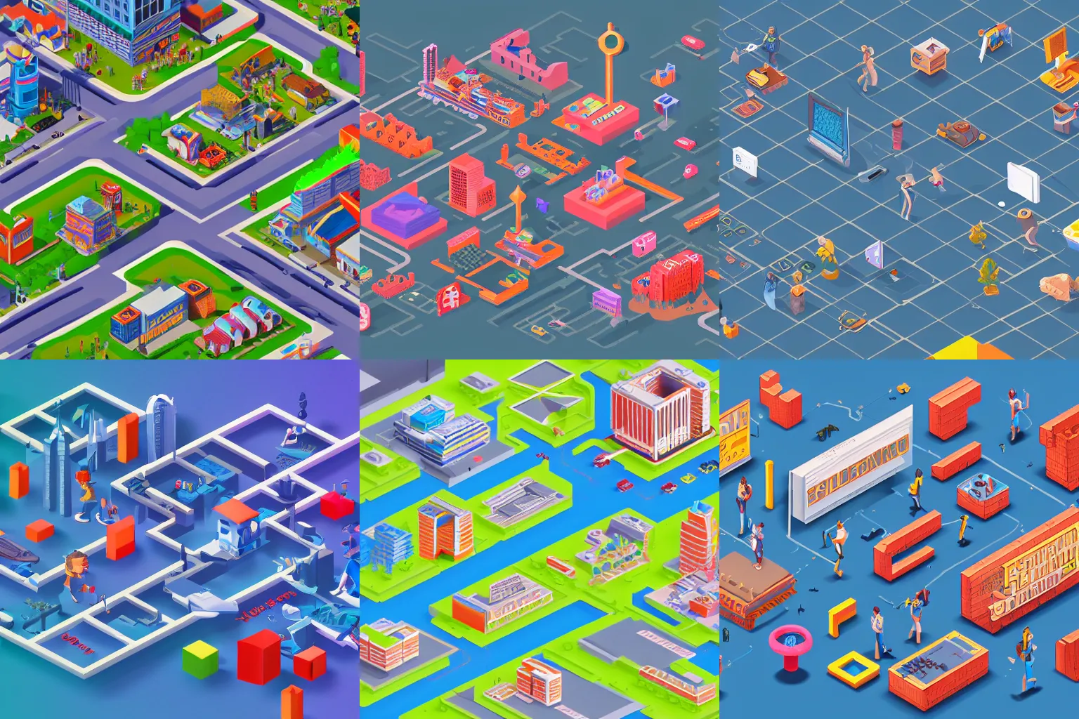 Prompt: pixorama of startup companies, silicon valley, 2 0 2 0, complex illustration, eboy, ecity, pixel art, kai vermehr, steffen sauerteig, svend smital, three - dimensional isometric illustration, 3 d isometric pixel art, high detailed