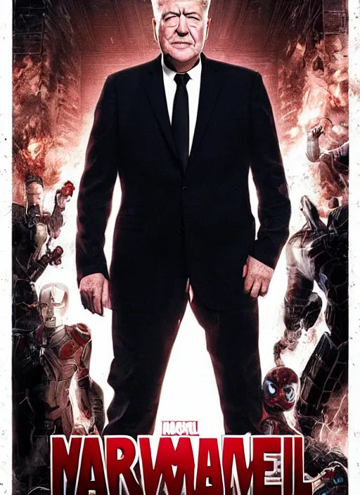Image similar to david lynch in the marvel cinematic universe, official media, official poster artwork, highly detailed