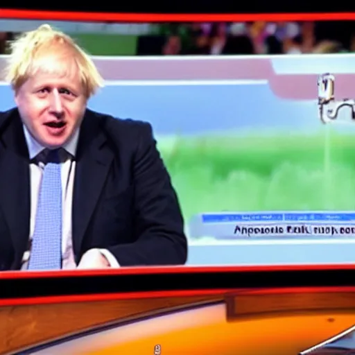 Prompt: a photo of boris johnson on tv showing everyone the turnip he found