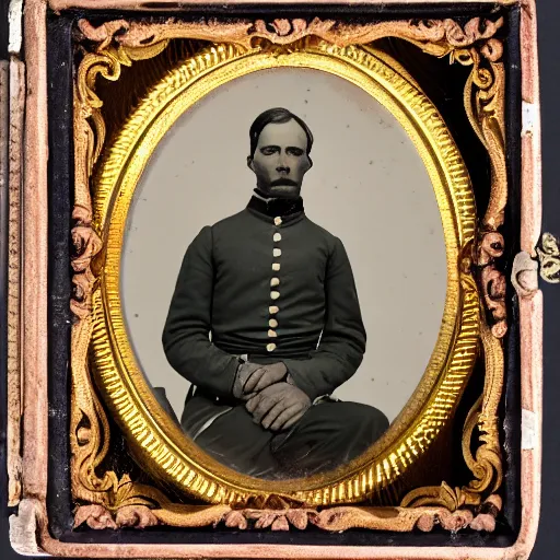 Prompt: ambrotype of a man in civil war uniform.