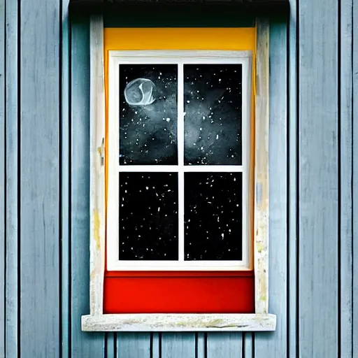 Prompt: a window in a small boys room, the universe can be seen through it, digital art