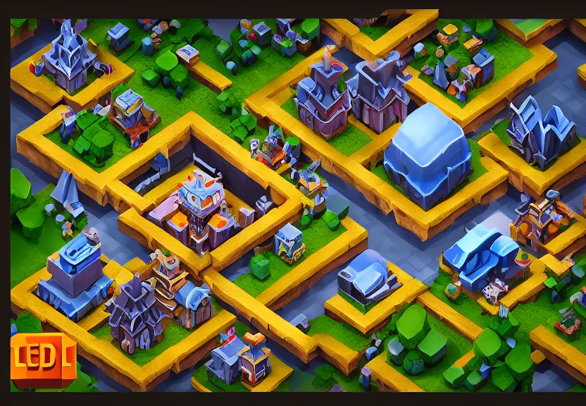 Prompt: isometric game level, style by clash of clans, beautiful lighting, unreal engine, artstation