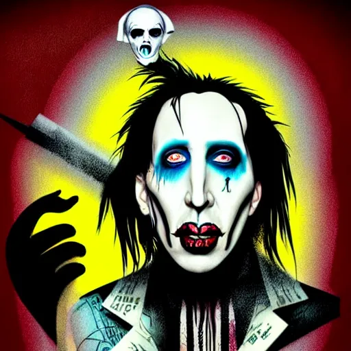 Image similar to graphic illustration, creative design, marilyn manson as alice cooper, biopunk, francis bacon, highly detailed, hunter s thompson, concept art