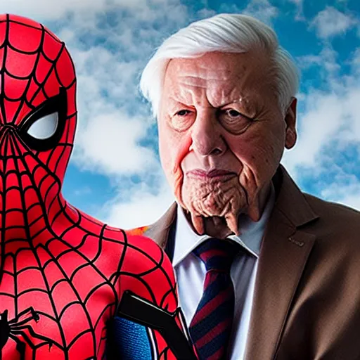 Image similar to Sir David Attenborough as Spider-Man