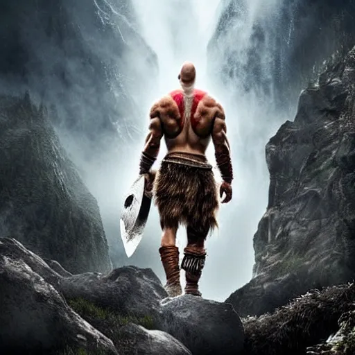 Prompt: Dwayne Johnson as God of war, professional photography